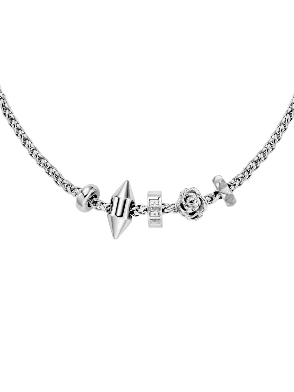 Diesel Rose-shaped Steel Necklace In Gray