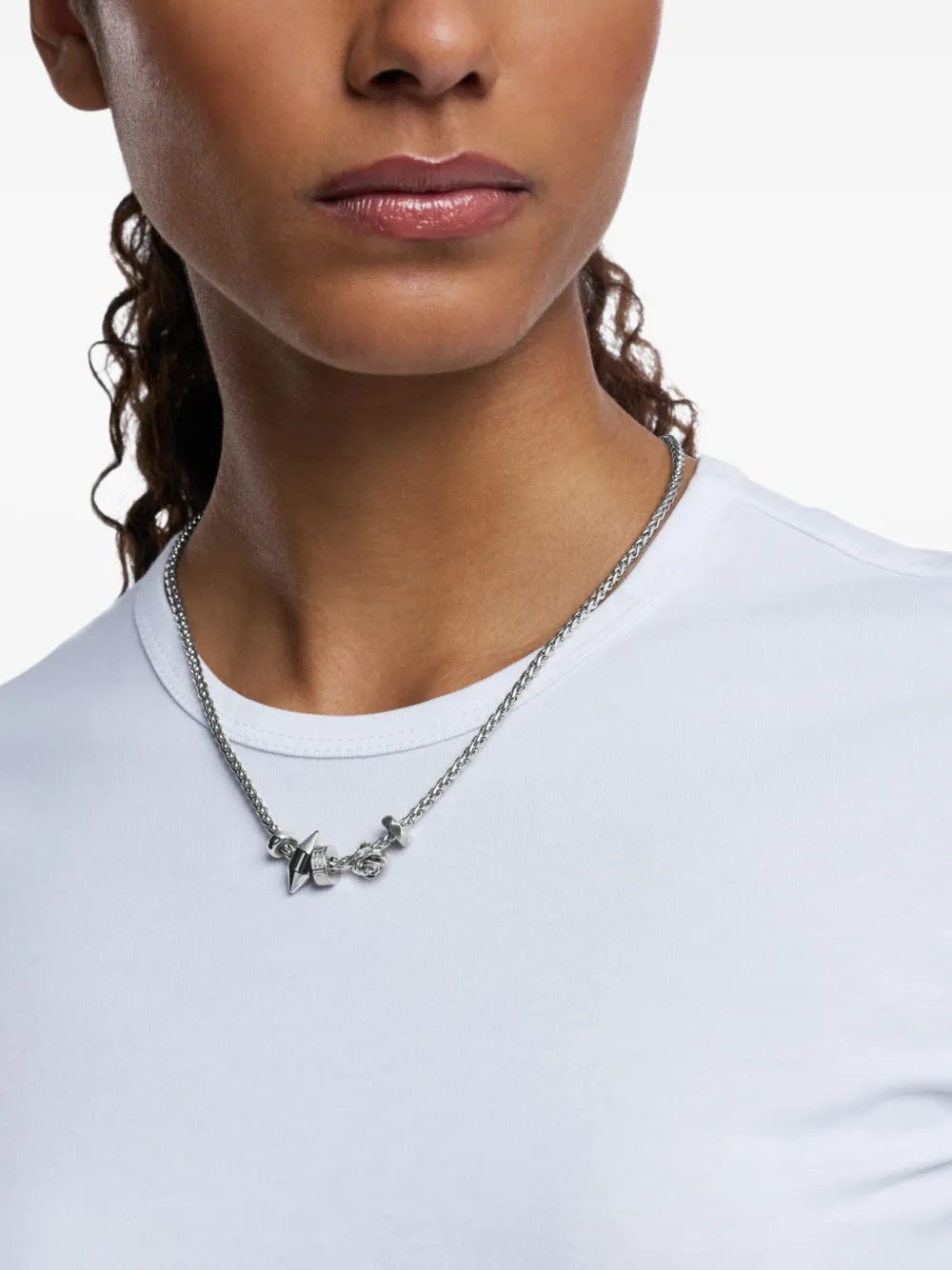 Diesel Rose-shaped Steel Necklace In Gray