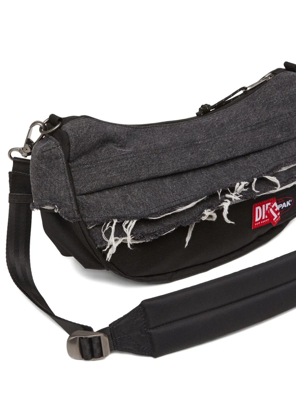Diesel Shoulder Bag In Destroyed Denim And Cordura In Black