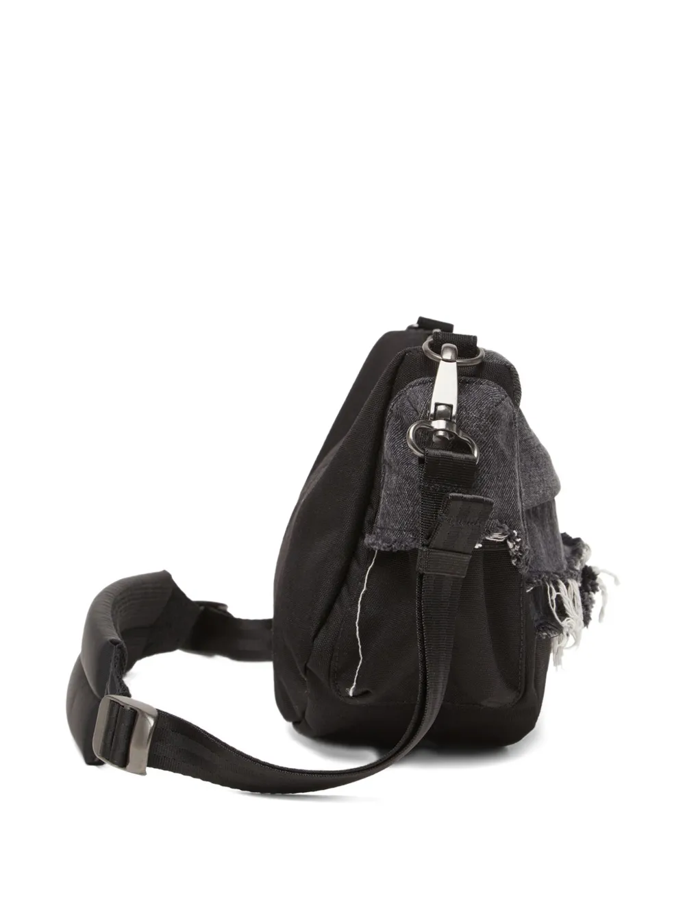 Diesel Shoulder Bag In Destroyed Denim And Cordura In Black