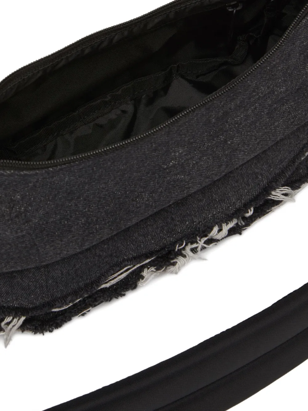 Diesel Shoulder Bag In Destroyed Denim And Cordura In Black