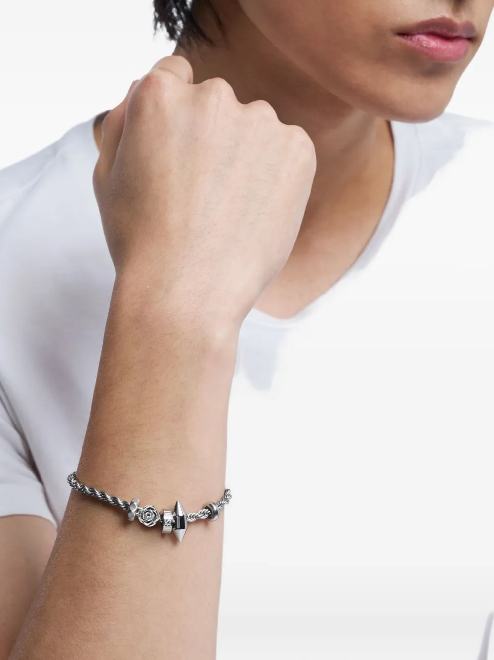 Diesel Rope-chain Charm Bracelet In Metallic