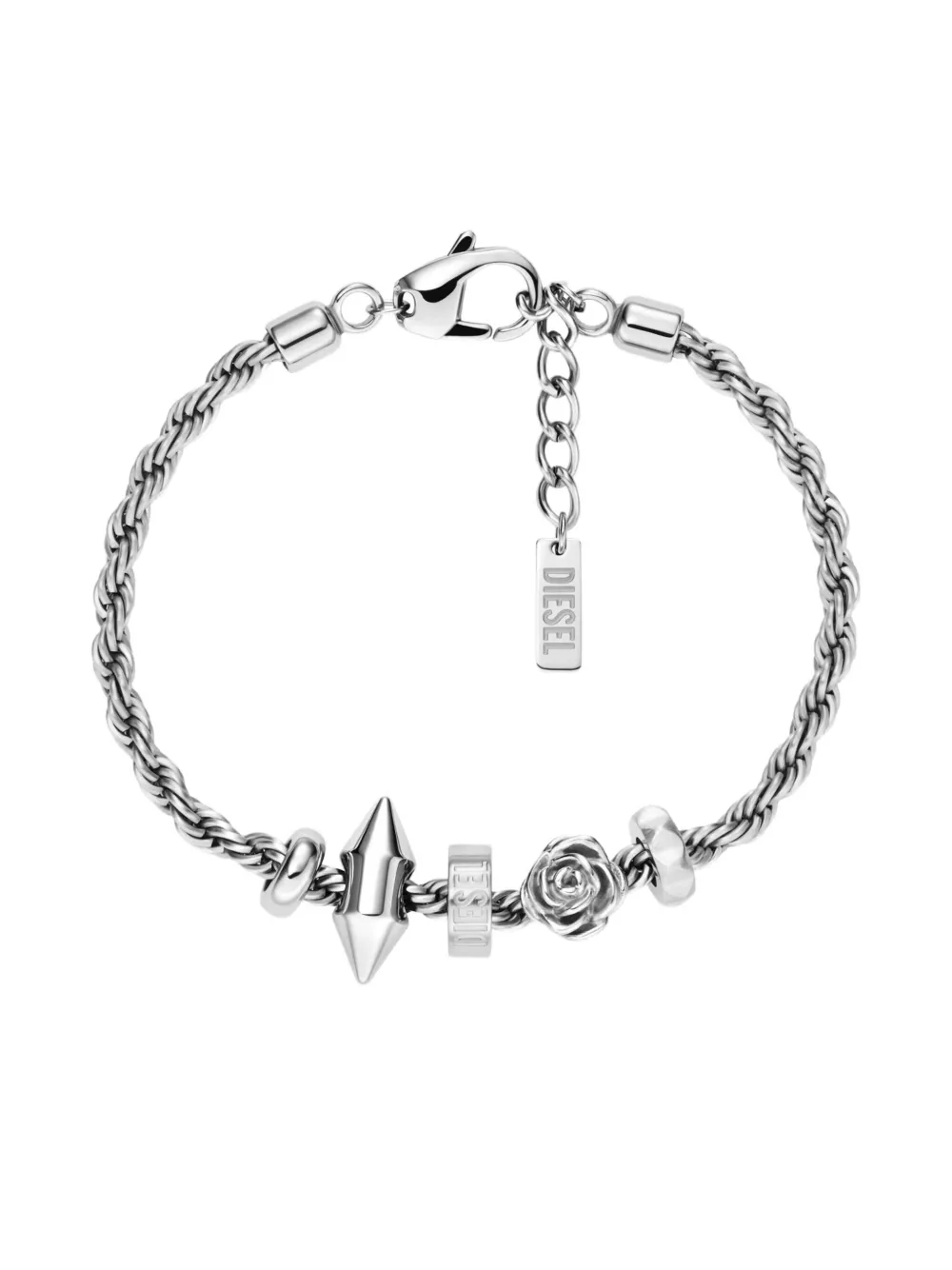 Diesel Rope-chain Charm Bracelet In Metallic