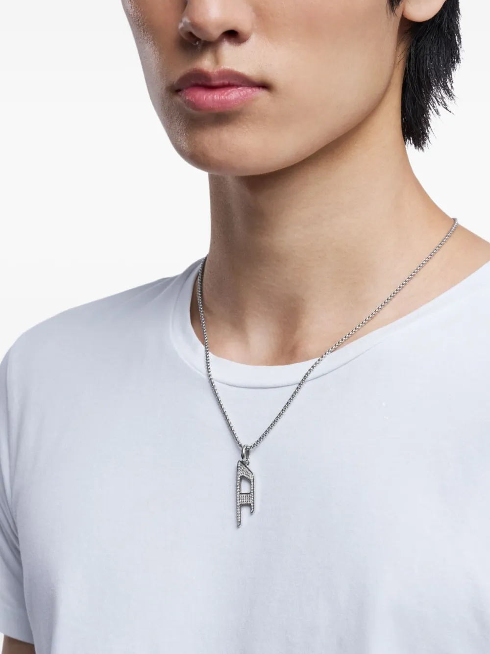 Diesel steel crystal-pavé necklace - Grijs