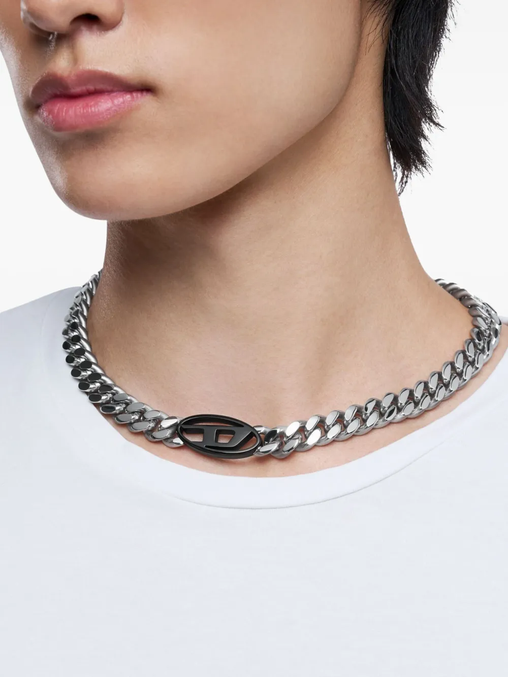 Diesel Curb-chain Logo Necklace In Metallic