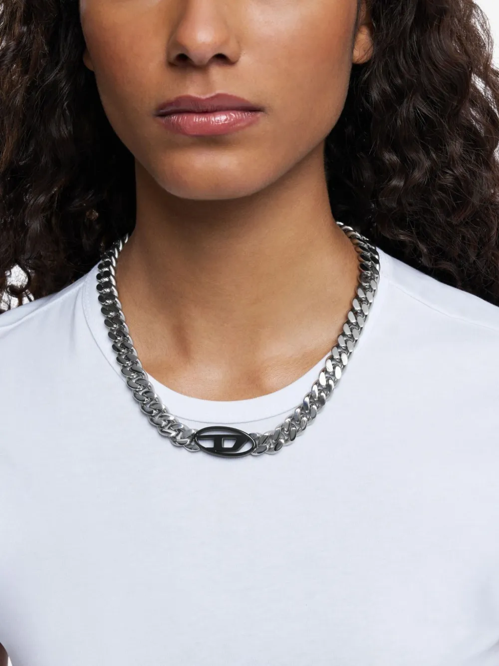 Diesel curb-chain logo necklace - Grijs