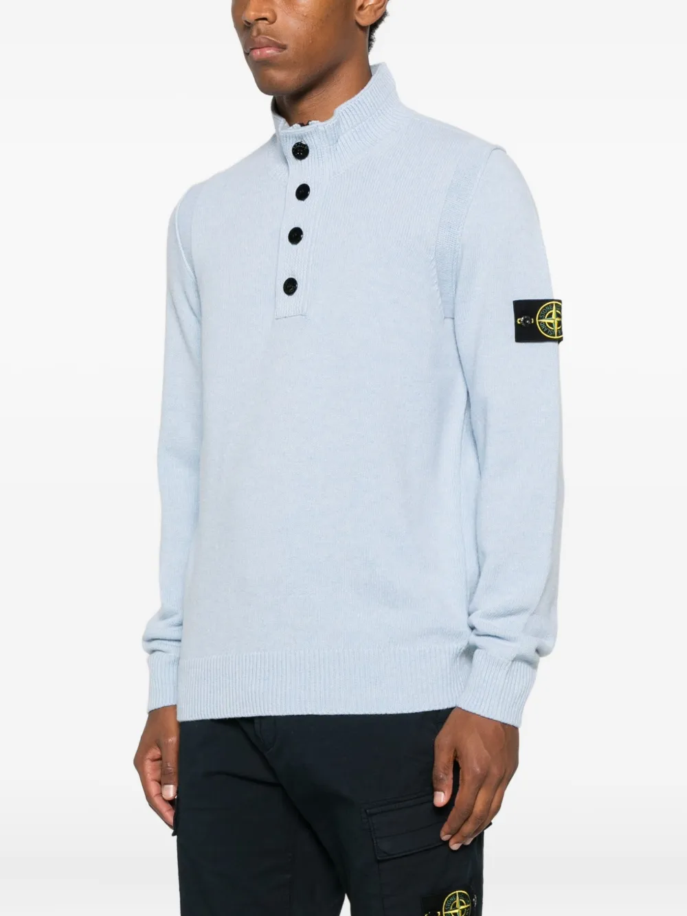 Stone Island High-neck Button Sweater In Blue