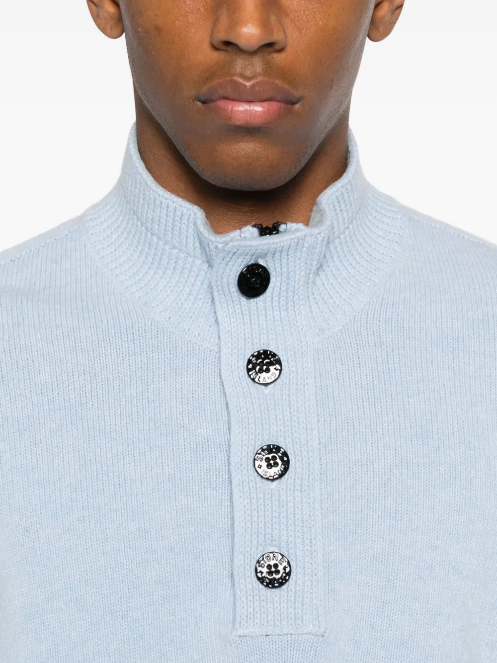 Stone Island High-neck Button Sweater In Blue
