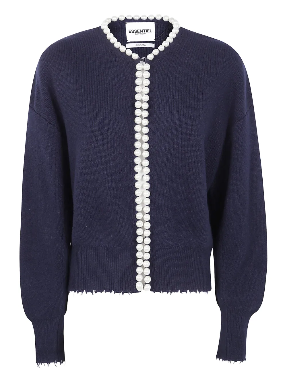 Essentiel Antwerp pearl-embellished frayed cardigan | Blue | Image 1