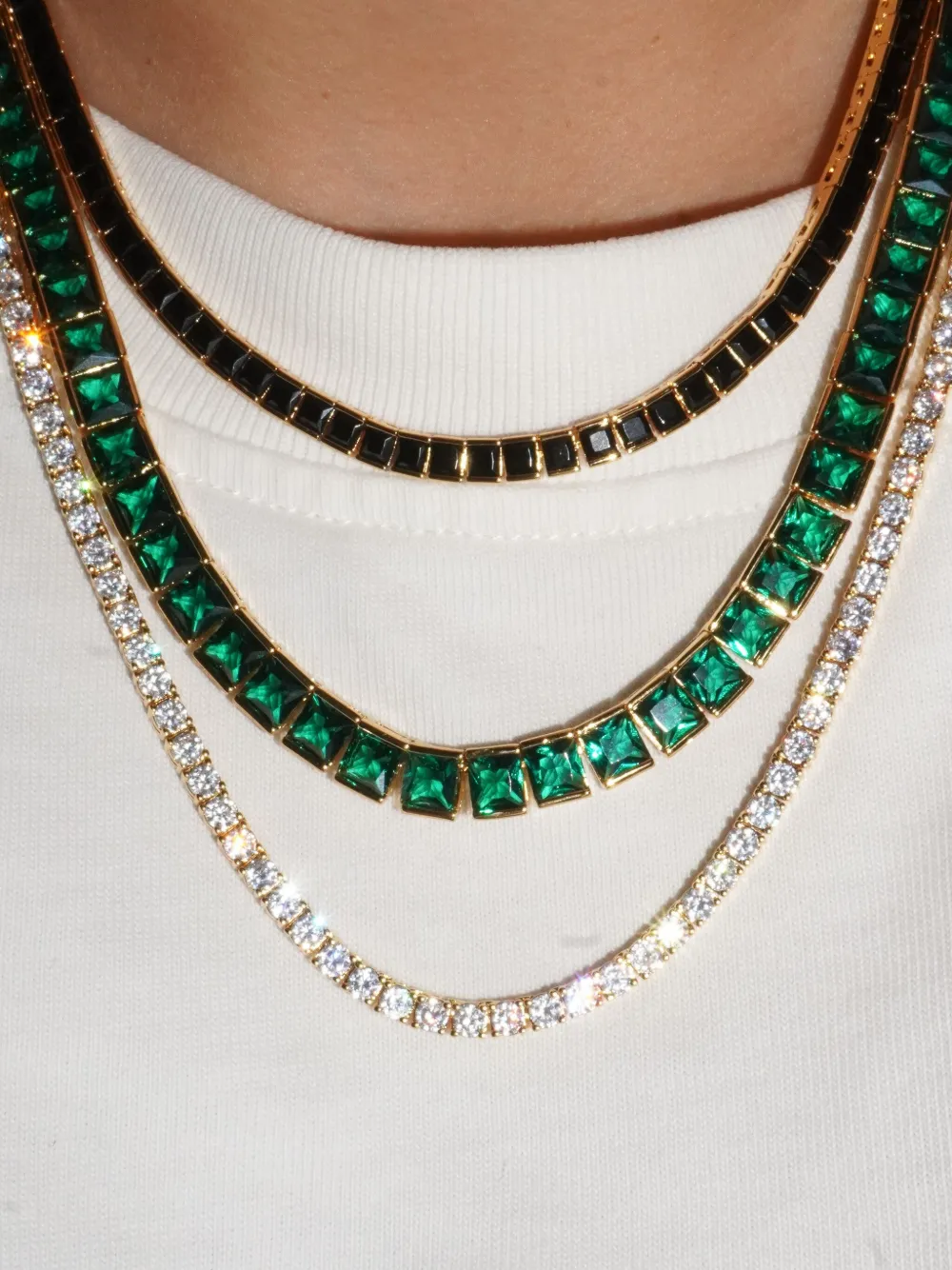 Izabel Display square-zirconia tennis necklace - Groen