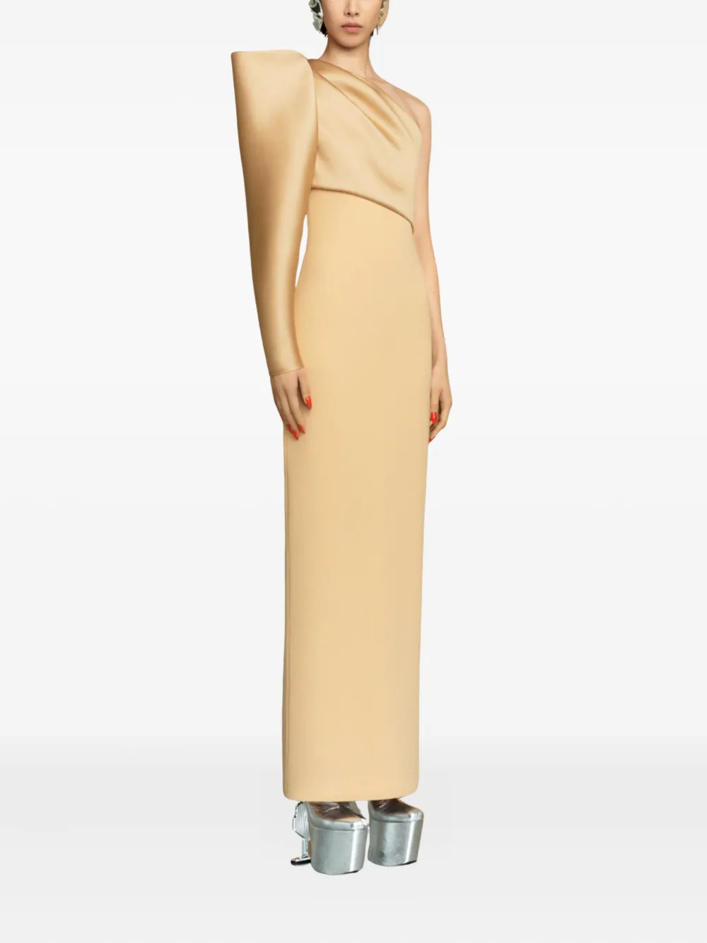 Solace London Tally satin-sleeve maxi dress - Beige