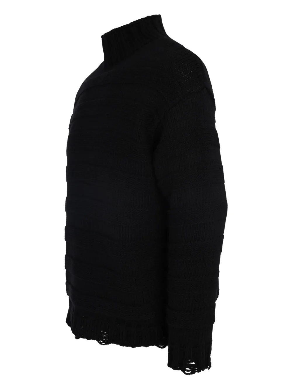 Gaëlle High-neck Frayed-hem Sweater In Black