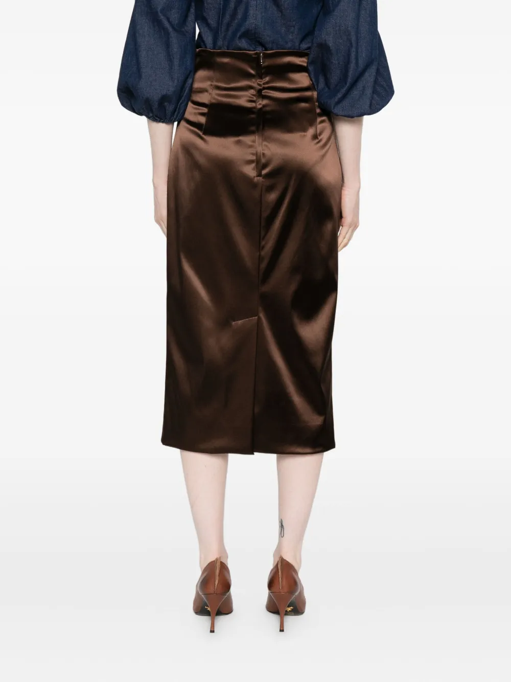 Dolce & Gabbana Satin Midi Skirt In Brown