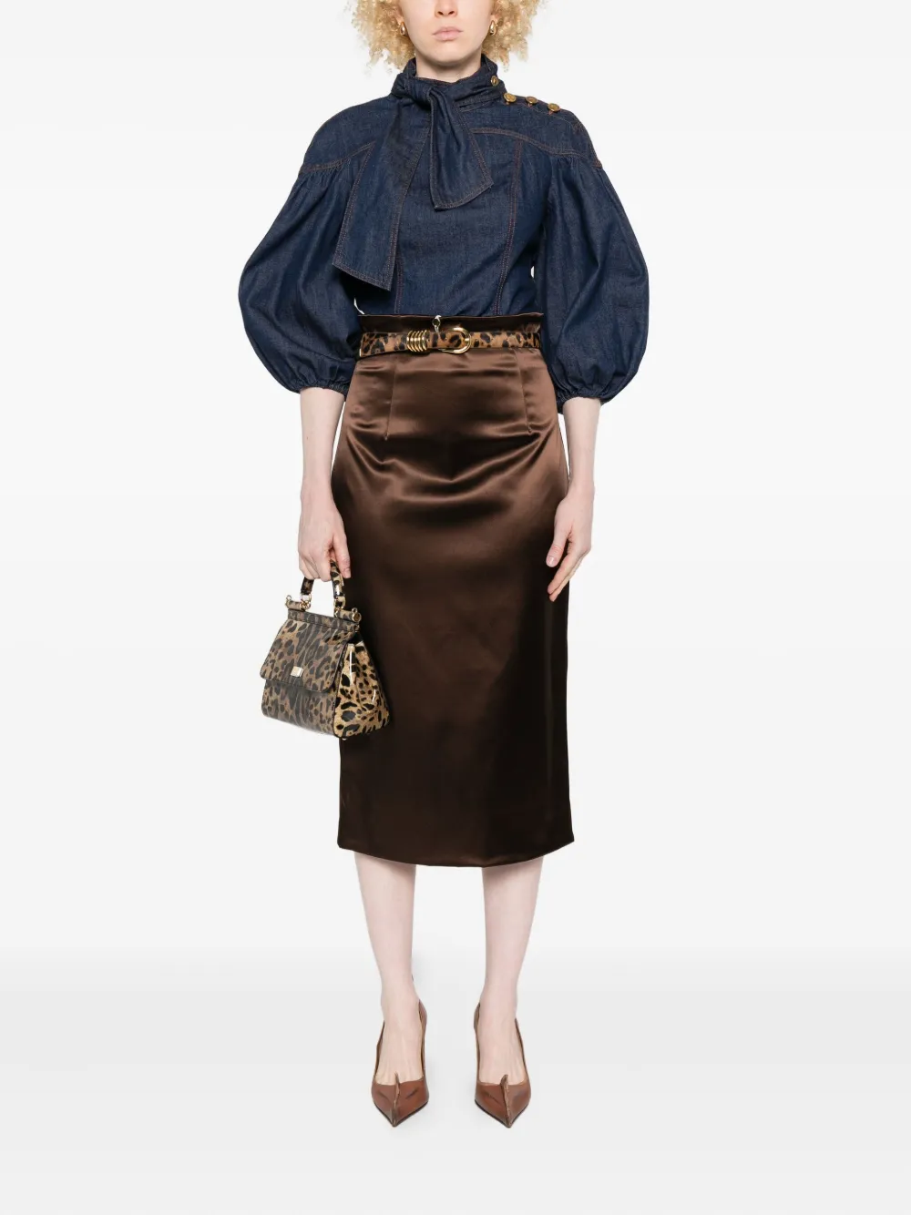 Dolce & Gabbana Satijnen midi-rok - Bruin