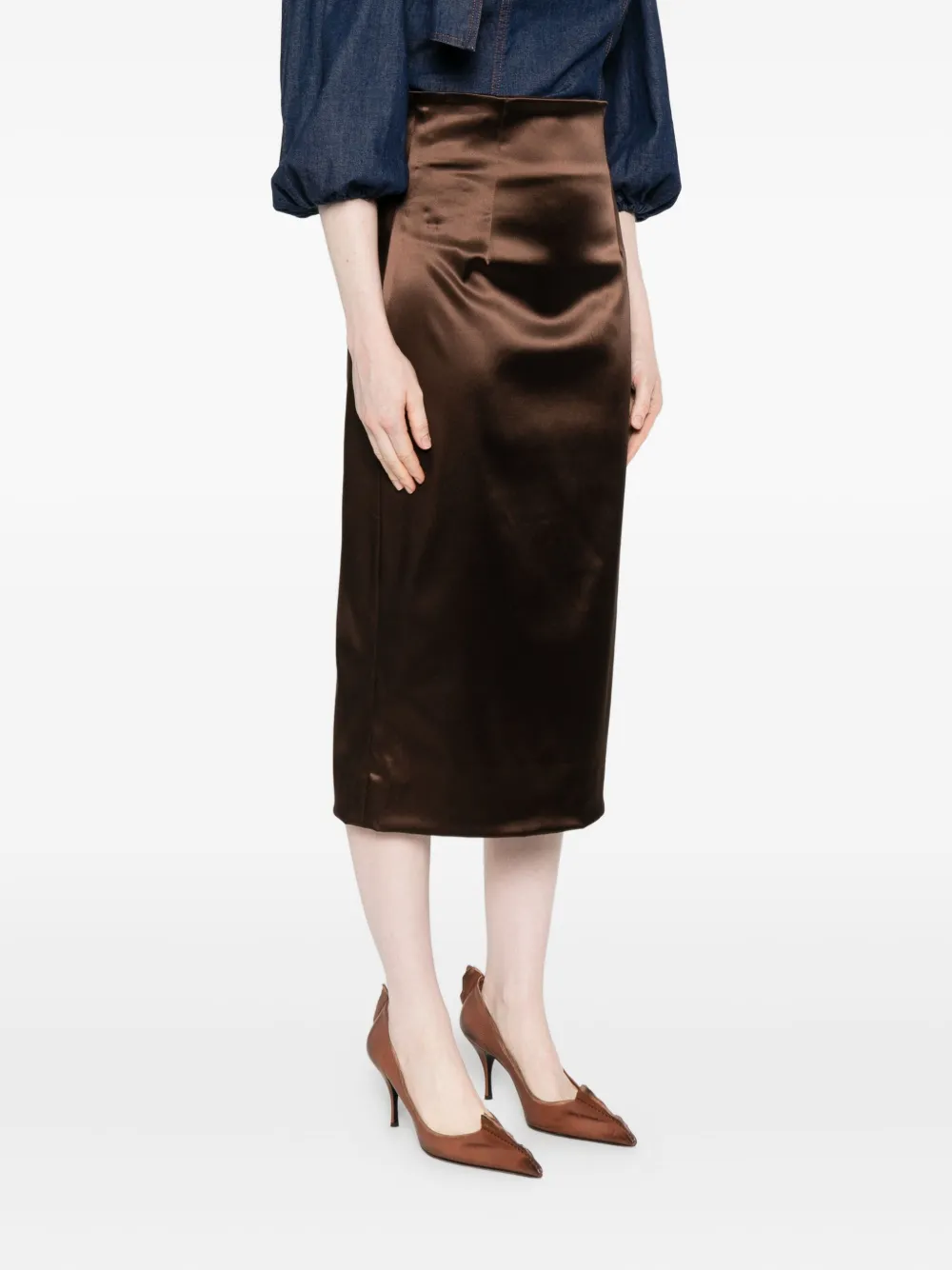 Dolce & Gabbana Satin Midi Skirt In Brown