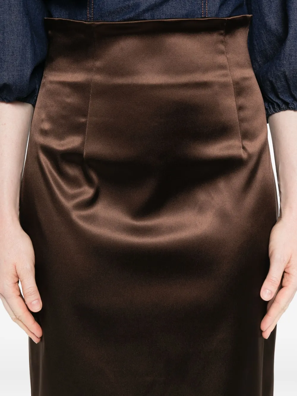 Dolce & Gabbana Satin Midi Skirt In Brown