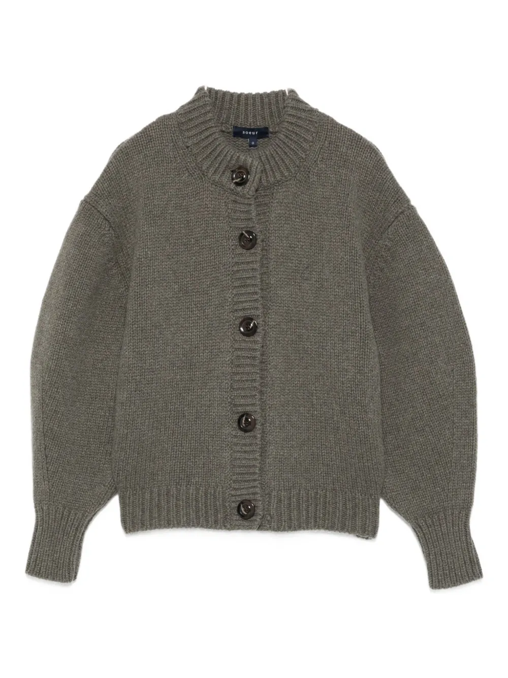 Soeur Button-front Balloon-sleeve Cardigan In Green