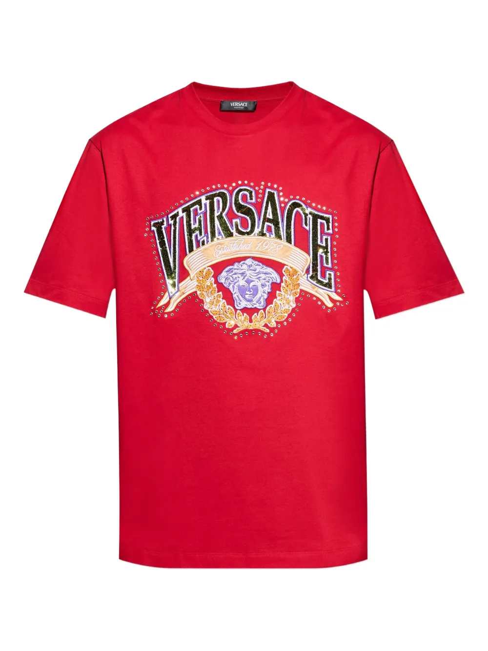 Versace sequin-embellished crew-neck T-shirt | Red | Image 1