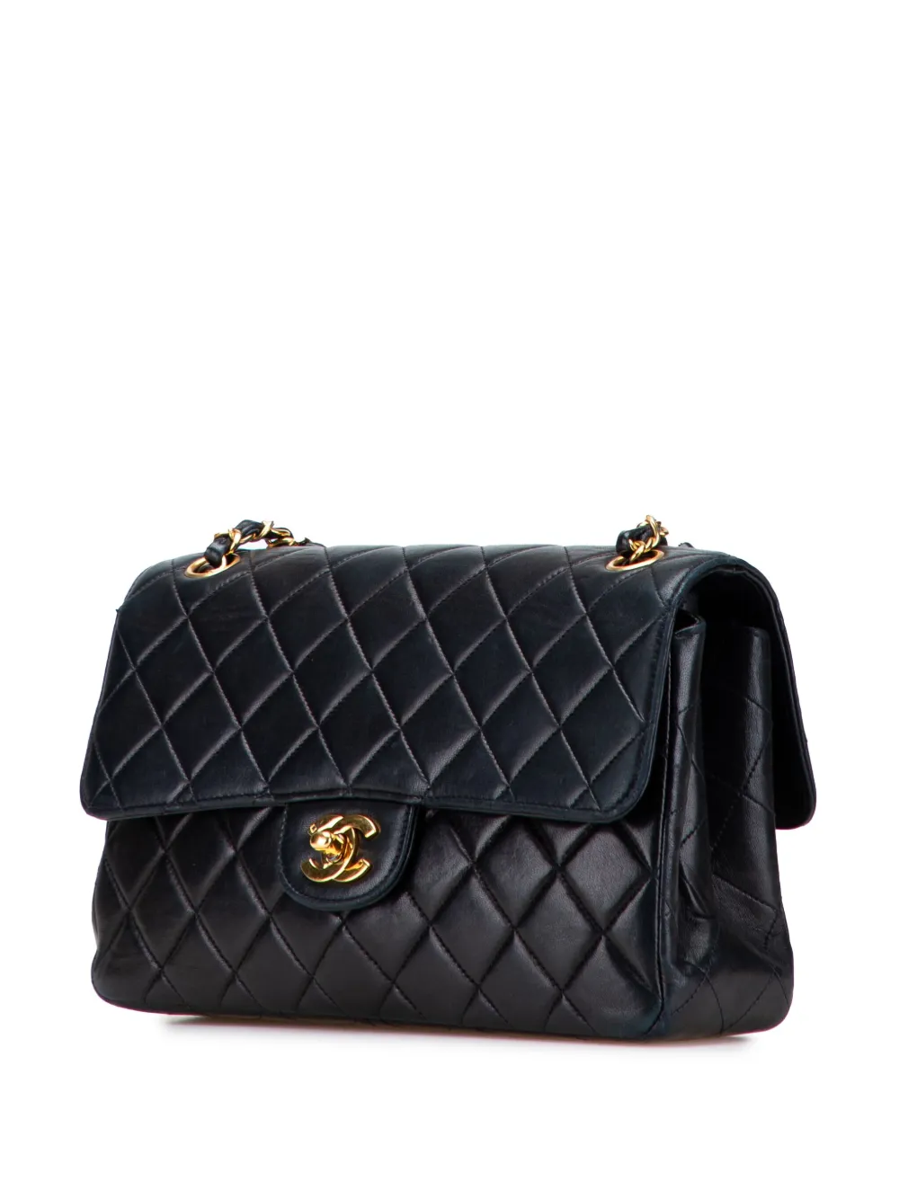 Pre-owned Chanel 1994-1996 Medium Quilted Lambskin Double Sided Flap Shoulder Bag In Black