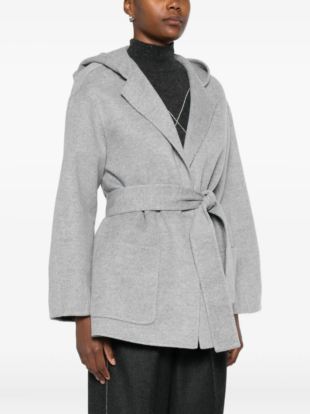 Fabiana Filippi Hooded Belted Jacket In Gray