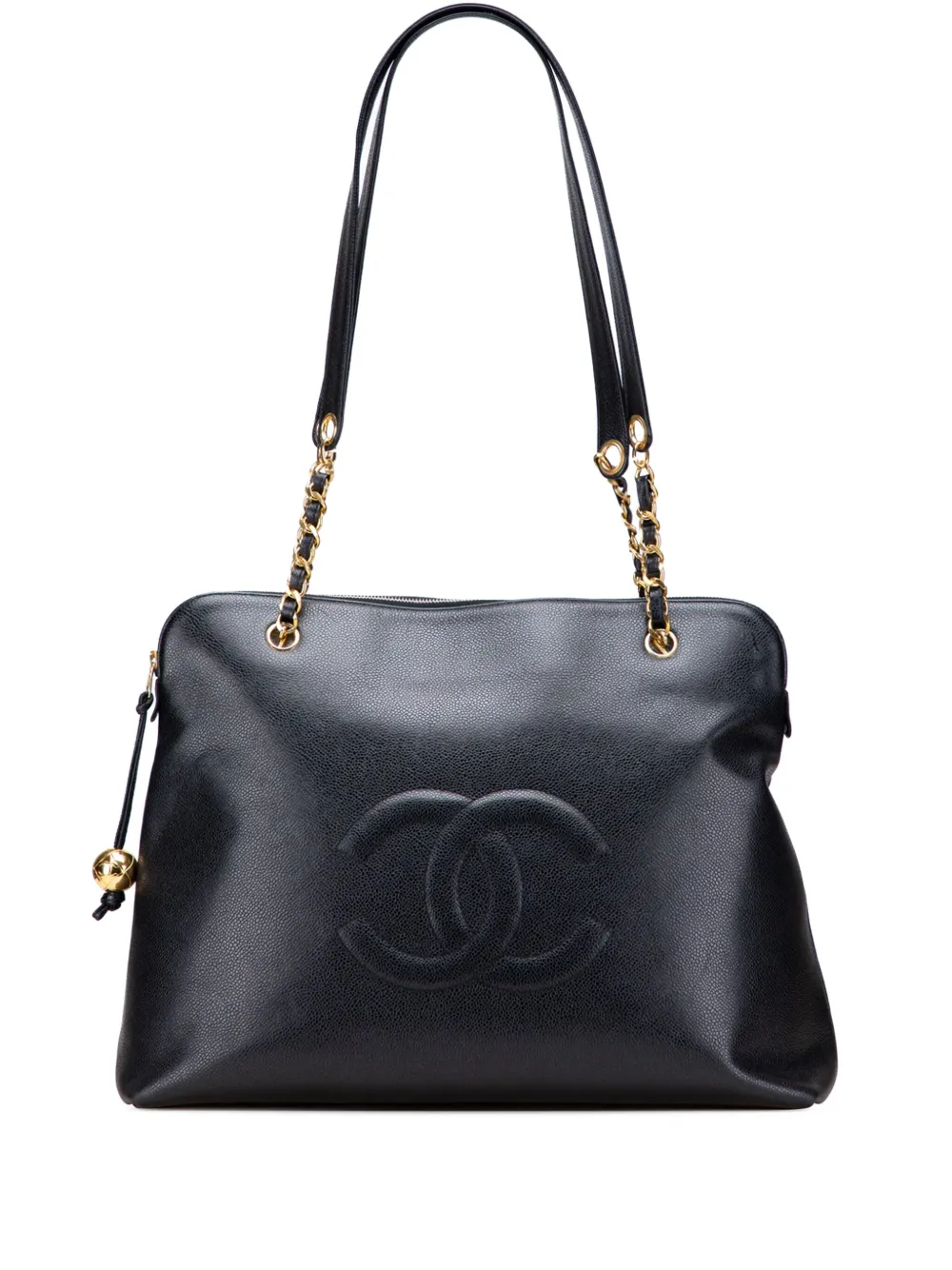 CHANEL Pre-Owned 1994-1996 CC Caviar Chain tote bag - ブラック CHANEL Pre-Owned 1994-1996 CC Caviar Chain tote bag - ブラック