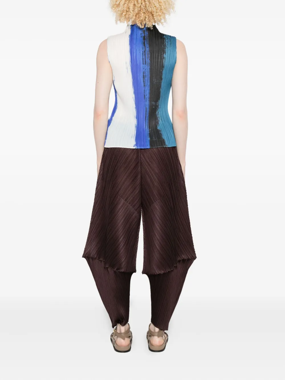 Issey Miyake Pleated Paint-effect Tank Top In Blue