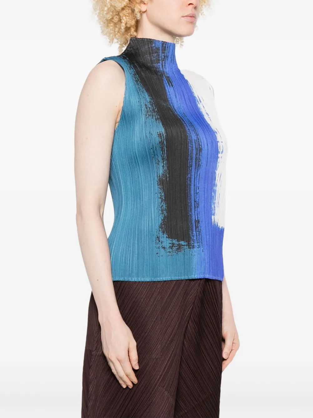 Issey Miyake Geplooide tanktop met geverfd effect Blauw