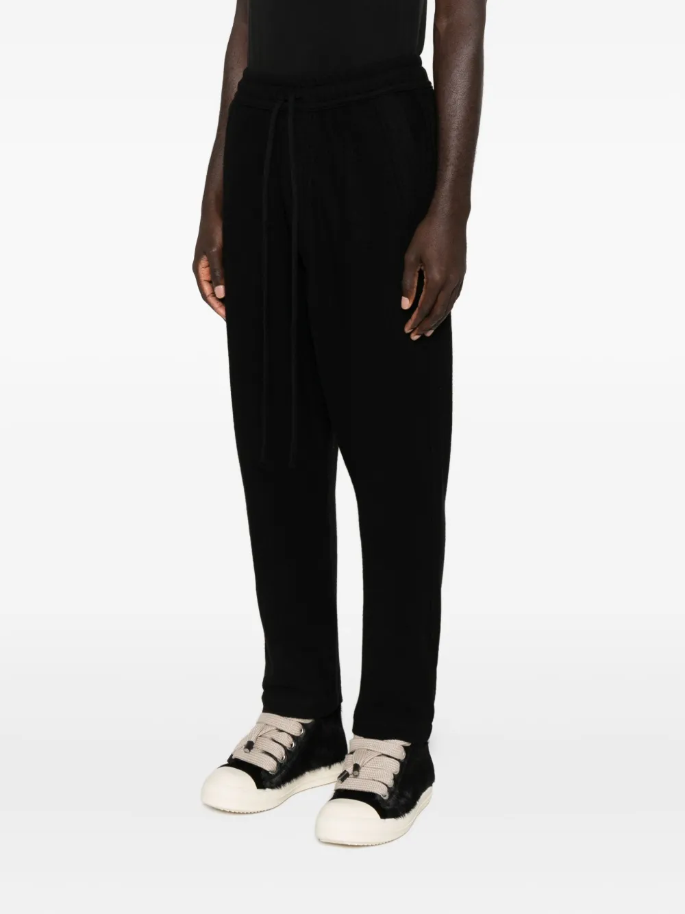 Thom Krom Drawstring Ribbed Cropped Trousers In Black
