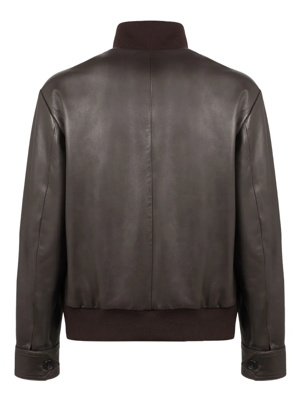 Slowear Ribbed-collar Leather Jacket In Brown