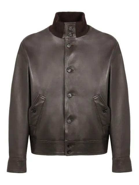 slowear ribbed-collar leather jacket