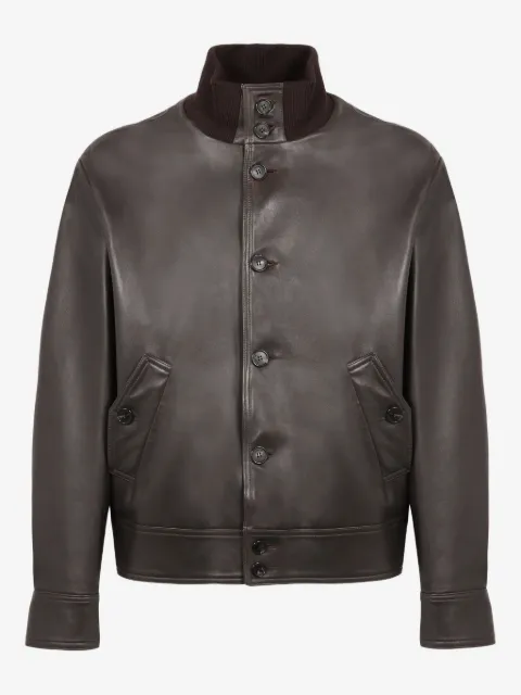 slowear Lederjacke mit geripptem Kragen