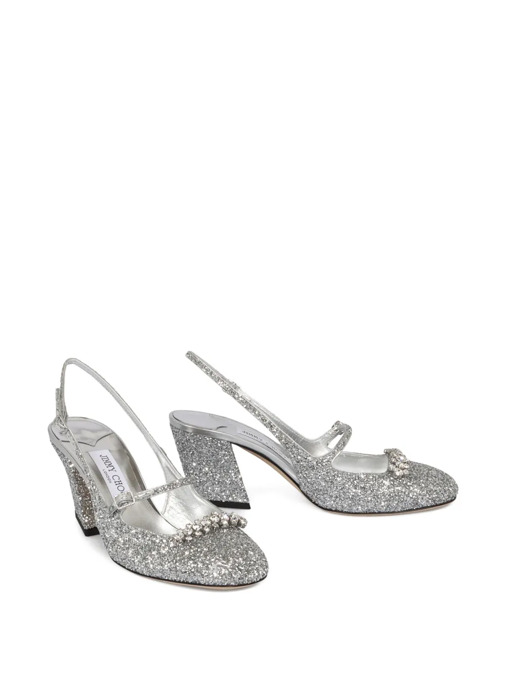 Jimmy Choo 45mm Belinda Glitter Slingback Block-heel Pumps In Silver
