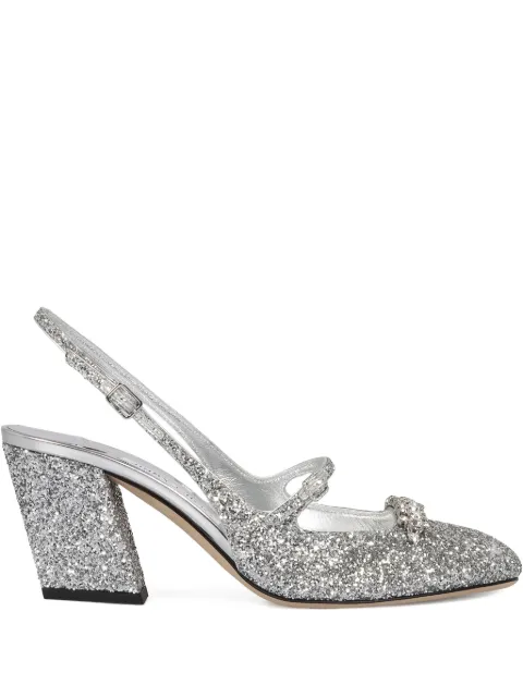 Jimmy Choo 45mm Belinda glitter slingback block-heel pumps
