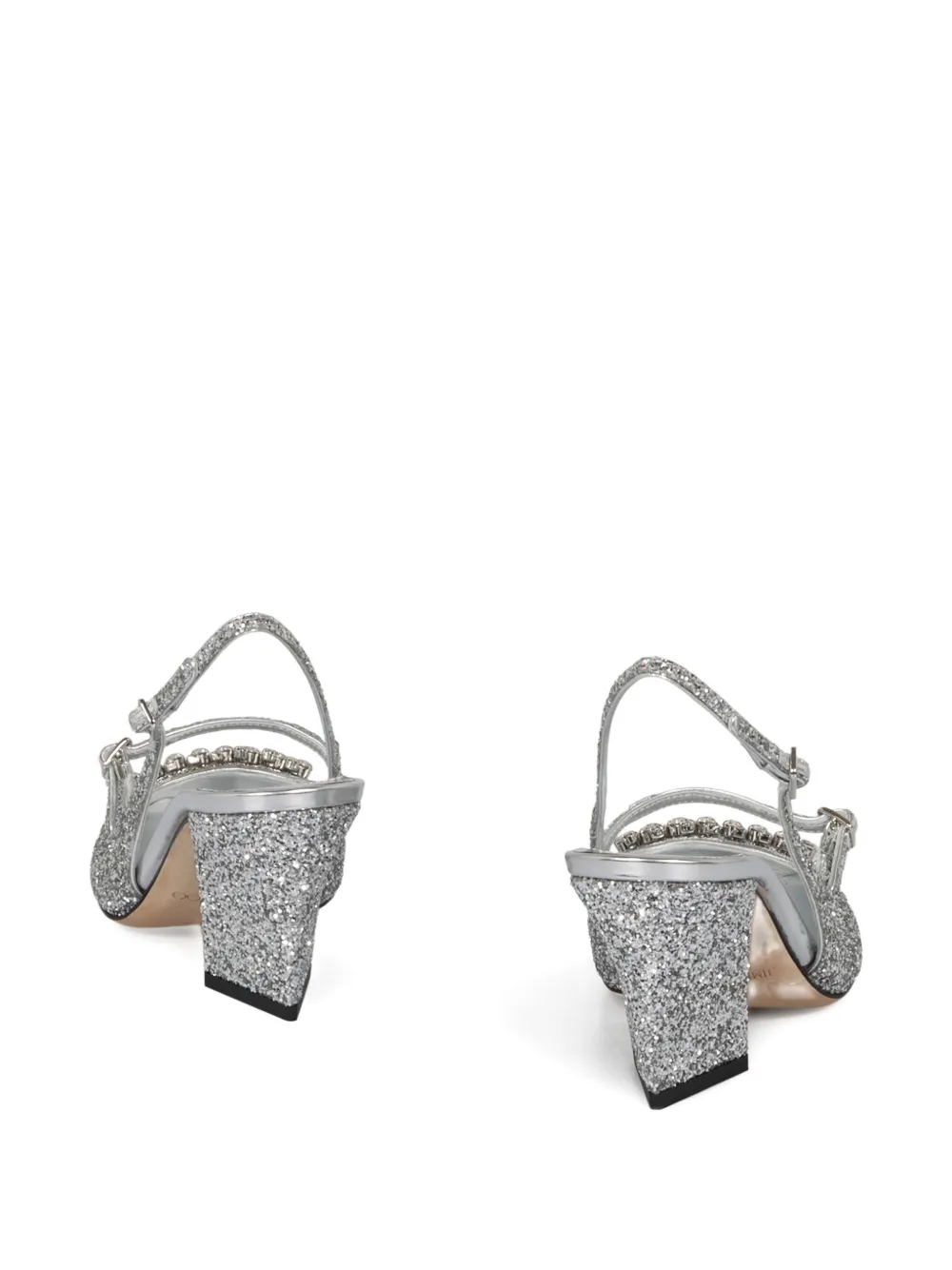 Jimmy Choo 45mm Belinda Glitter Slingback Block-heel Pumps In Silver