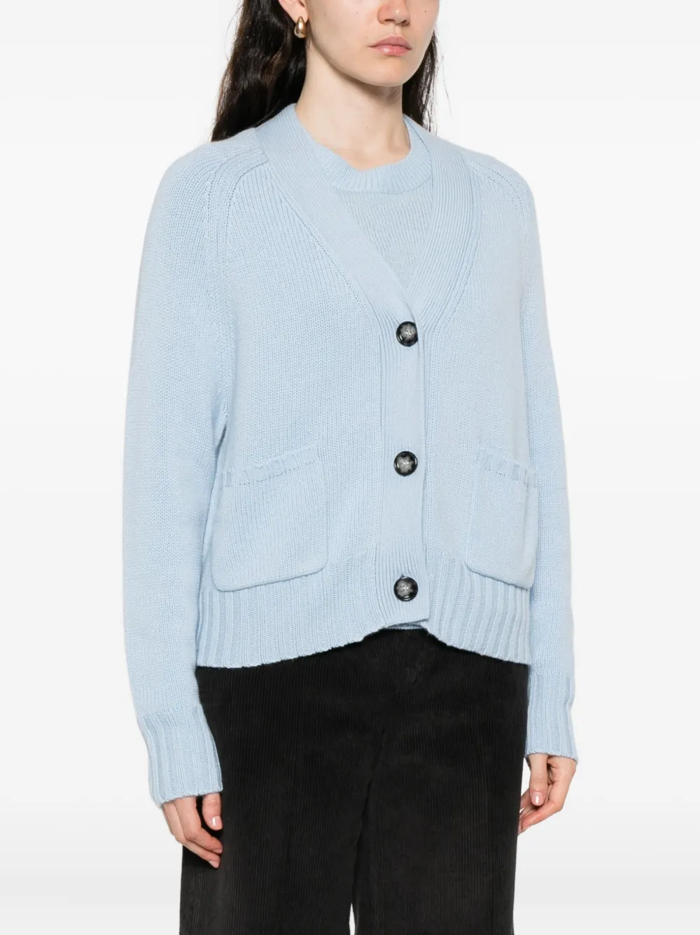 Allude Patch-pocket Button-up Cardigan In Blue