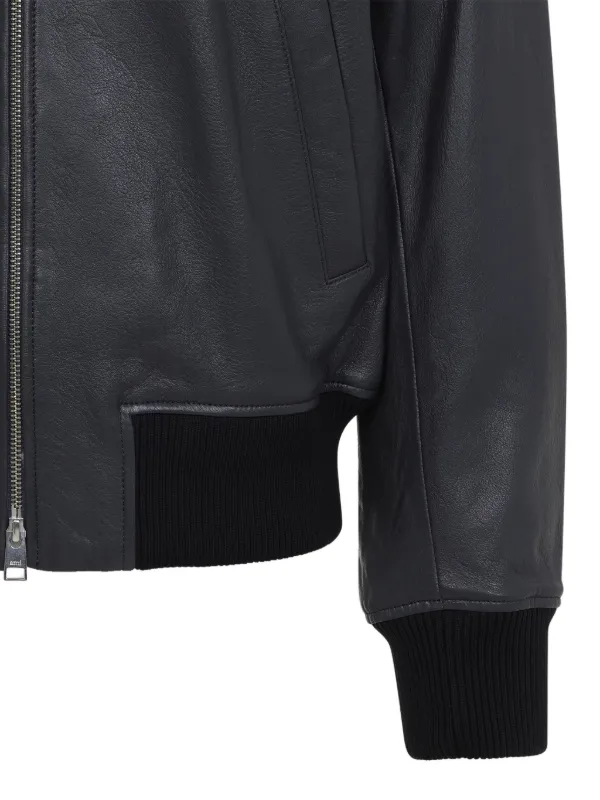 AMI Paris ジップアップ レザージャケット | グレー | FARFETCH JP