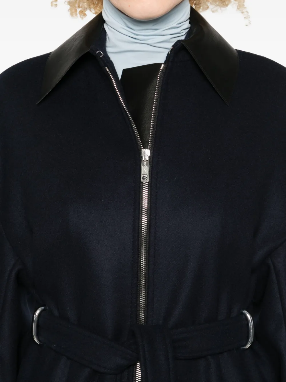 Sportmax Belted Long Coat Featuring Leather Collar In Black