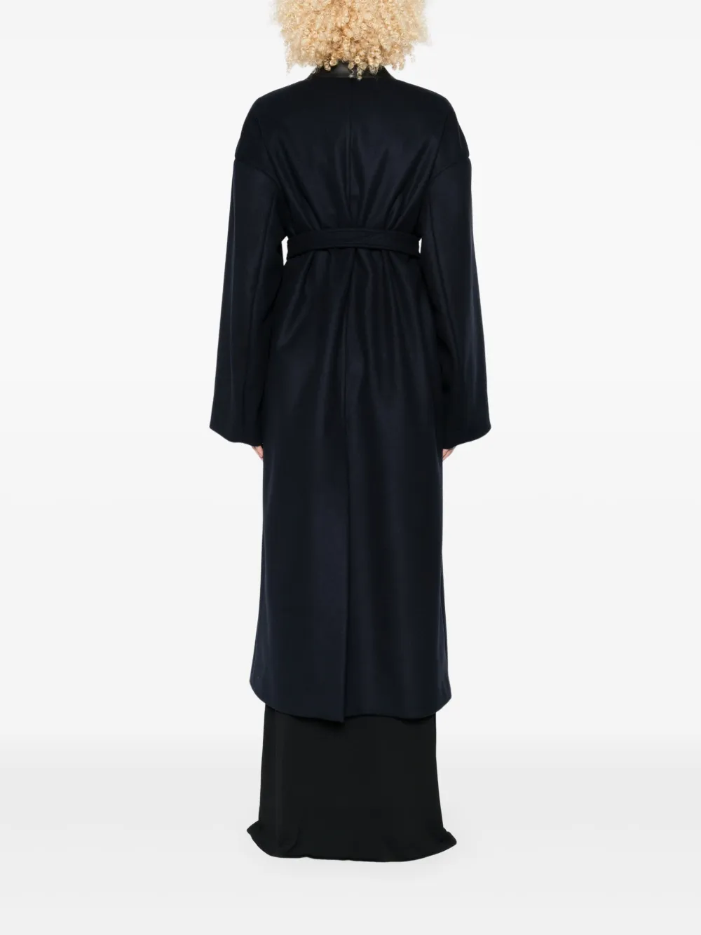 Sportmax Belted Long Coat Featuring Leather Collar In Black