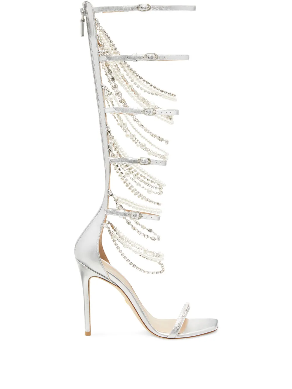 Stuart Weitzman 110 mm Nudist Pearldrop Gladiator sandalen Zilver