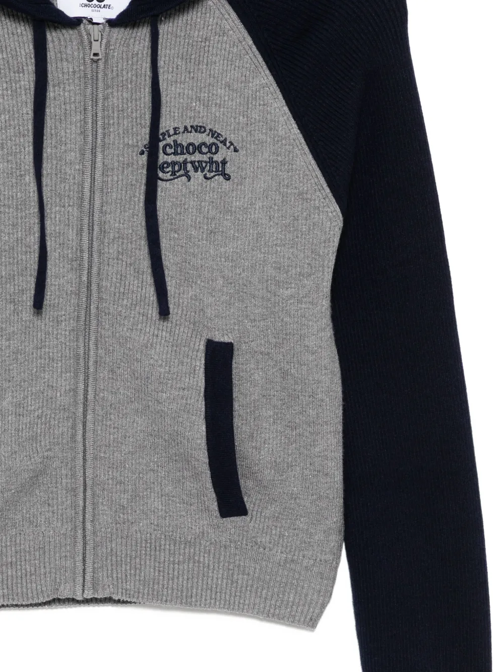 Chocoolate Embroidered-slogan Hooded Cardigan In Gray