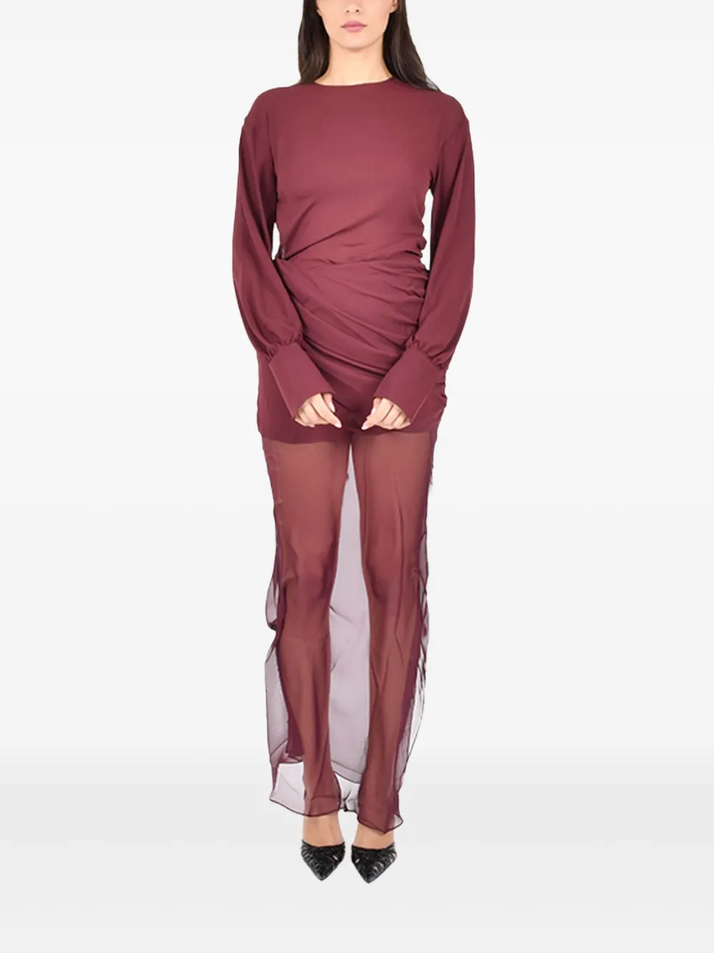 Nensi Dojaka Davina draped long-sleeve maxi dress - レッド Nensi Dojaka Davina draped long-sleeve maxi dress - レッド