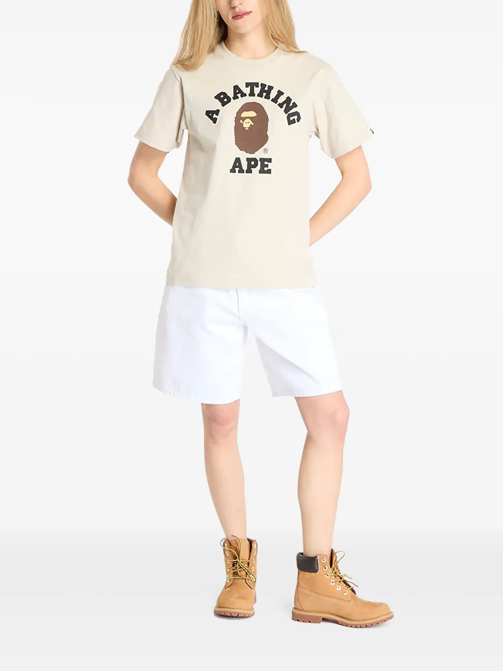A BATHING APE T-shirt met logoprint Beige