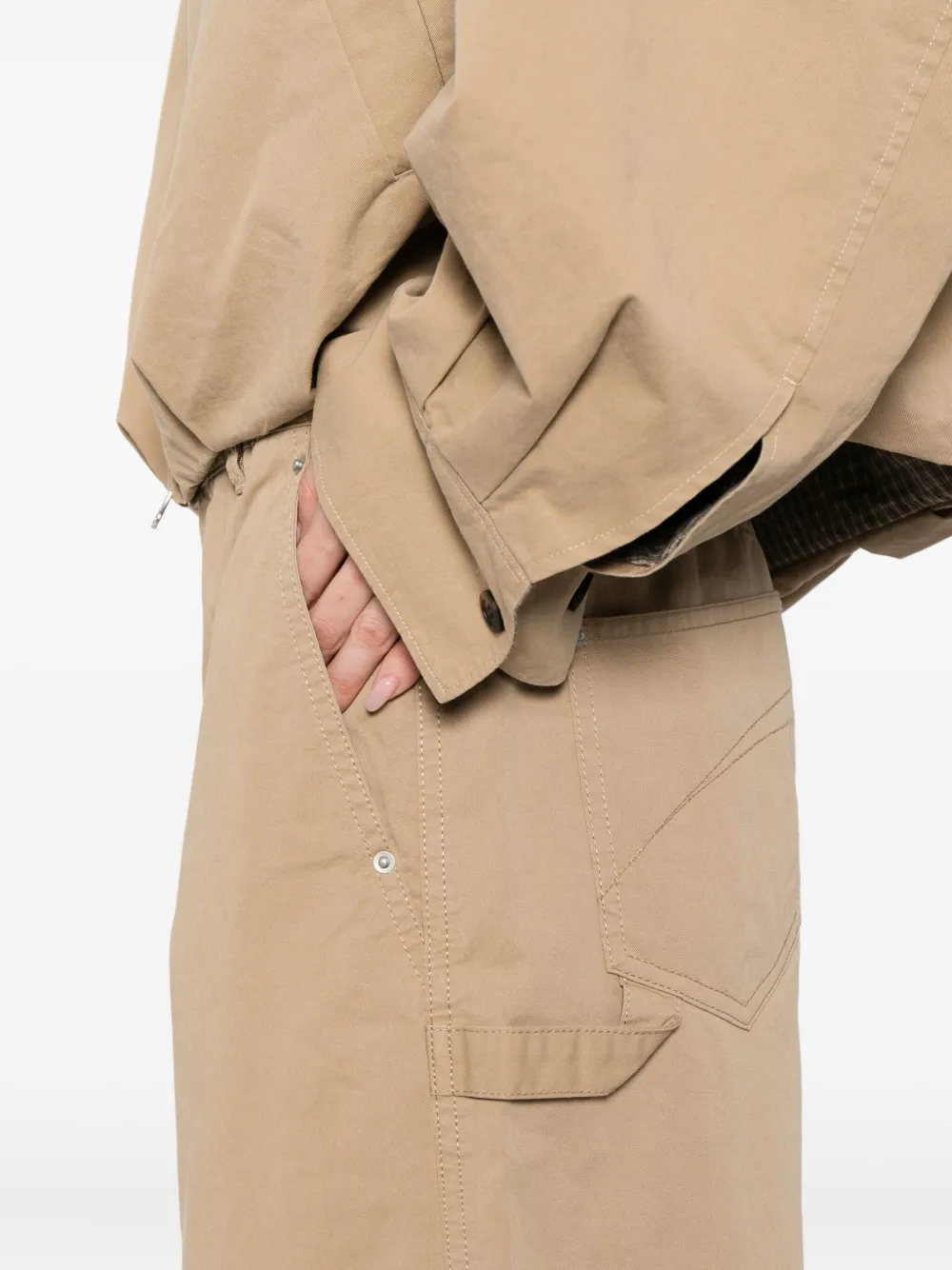Jnby Cargo Rolled-edge Trousers In Brown