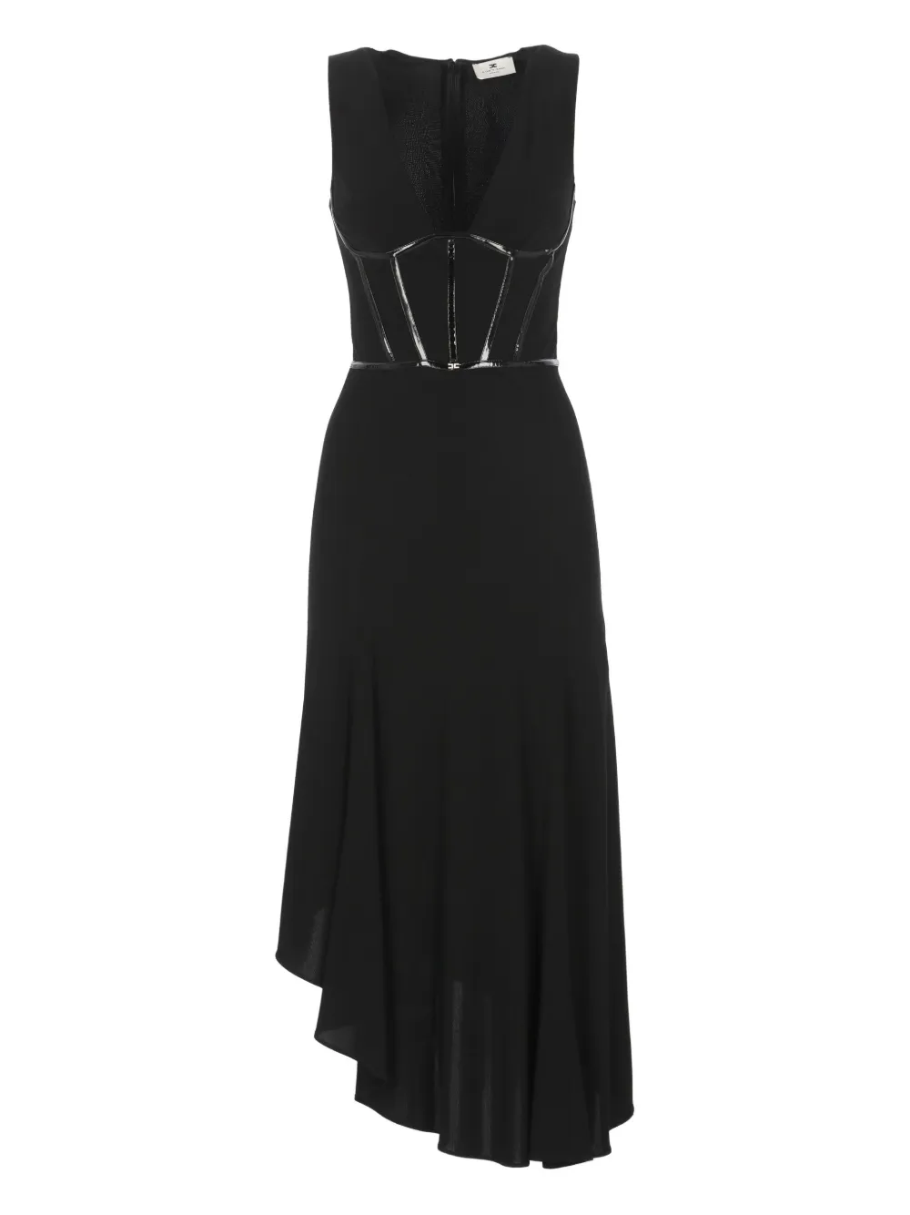 Elisabetta Franchi V-neck Asymmetric Midi Dress In Black