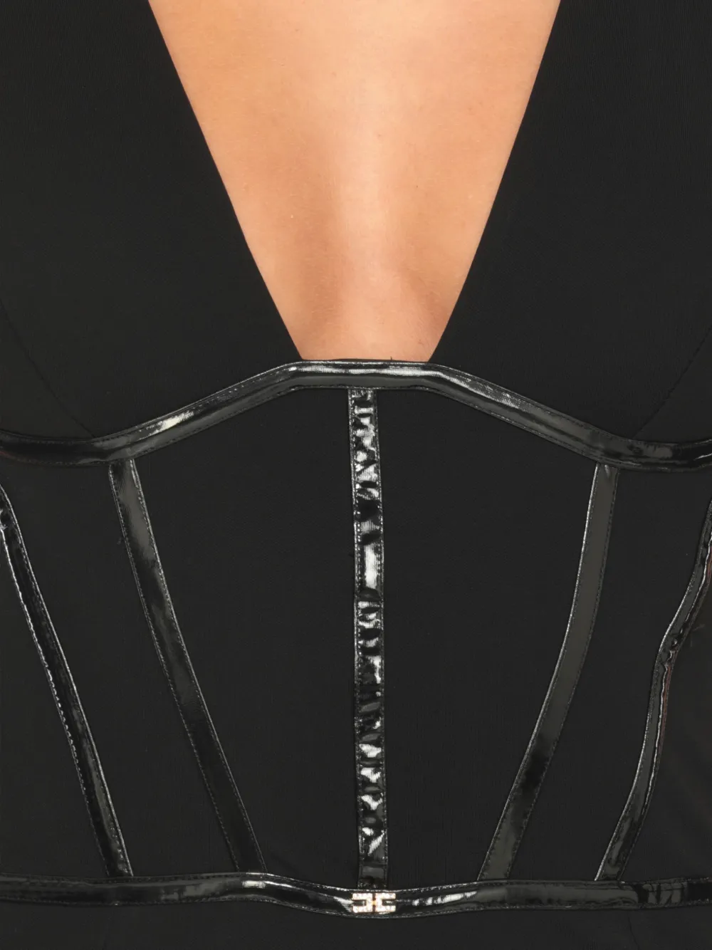 Elisabetta Franchi V-neck Asymmetric Midi Dress In Black