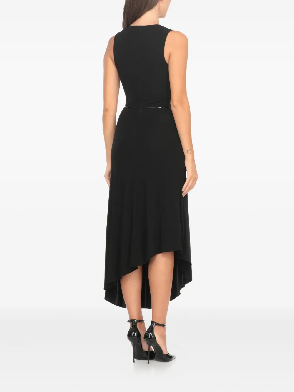 Elisabetta Franchi V-neck Asymmetric Midi Dress In Black