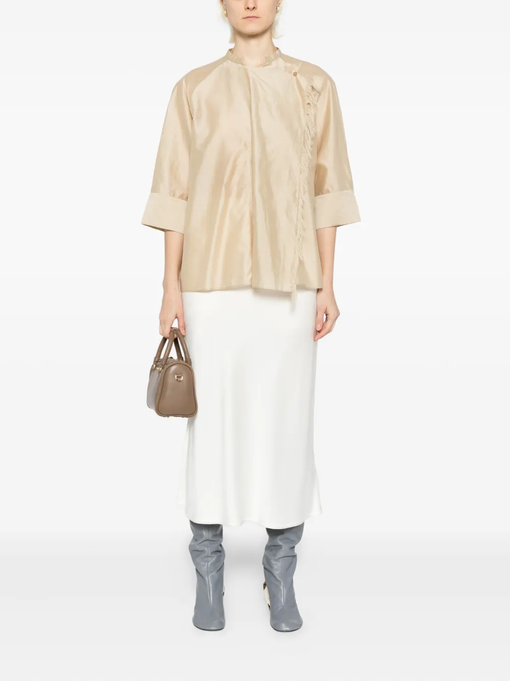 LESS Gedrapeerde blouse - Beige