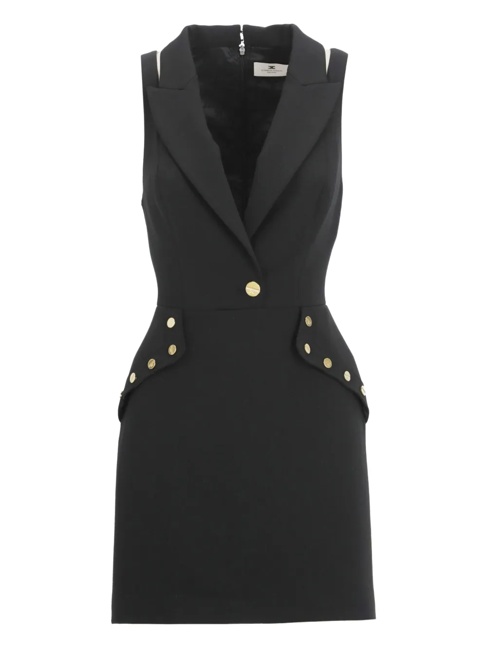Elisabetta Franchi Sleeveless V Neck Dress With Decorative Studs In Black