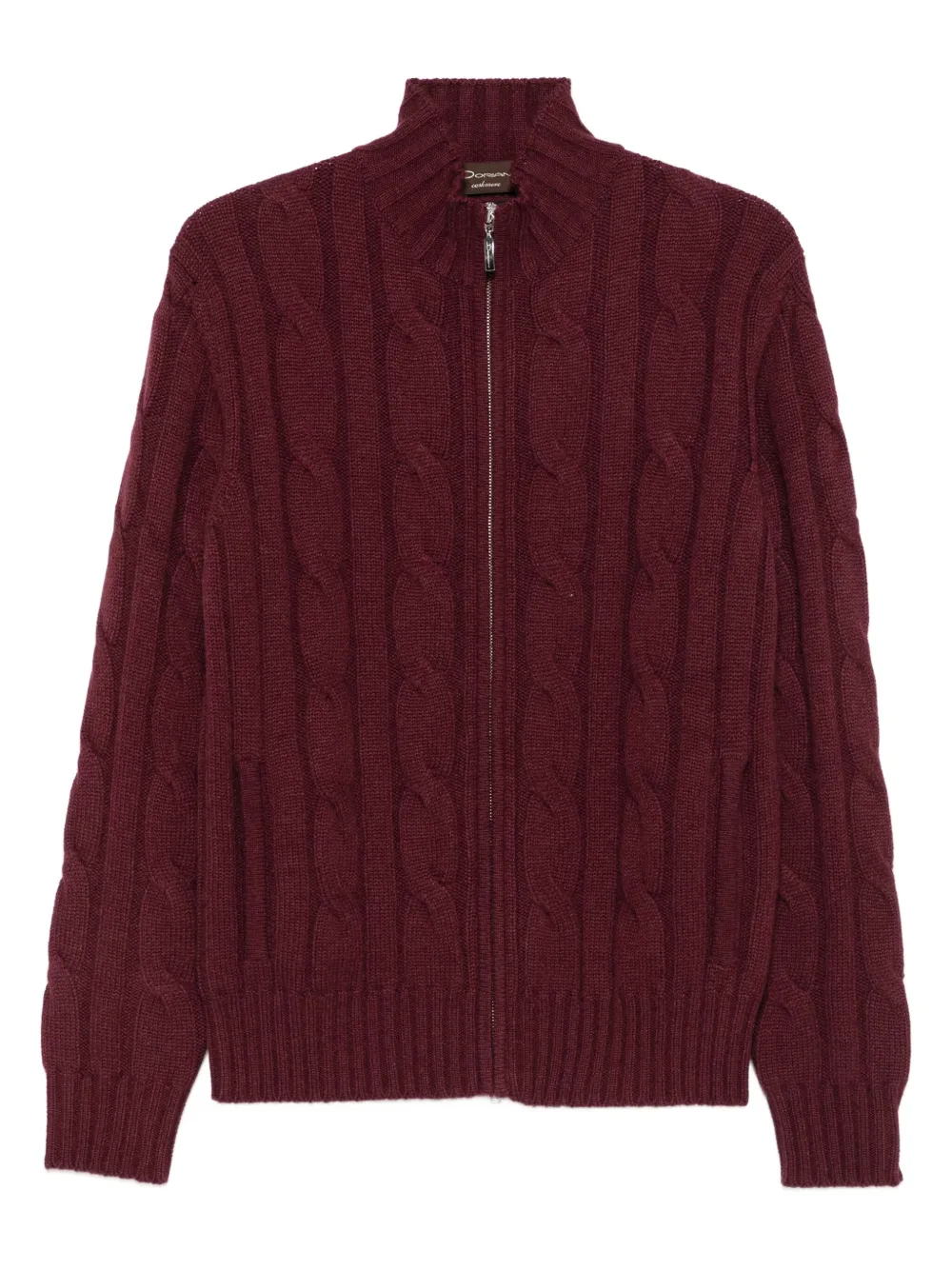 Doriani Cashmere Cable-knit Zip-front Cardigan In Red