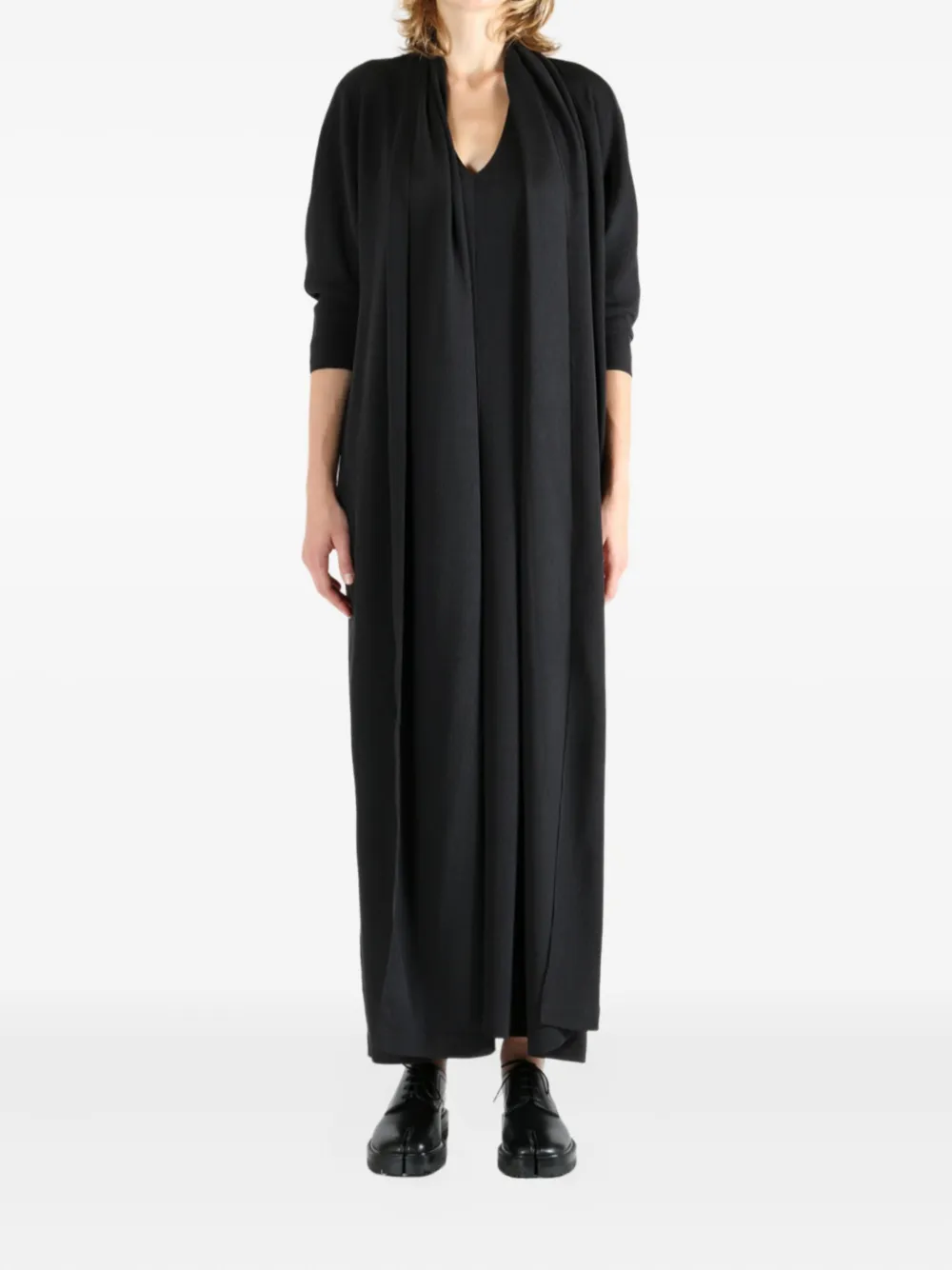 Cortana Niza draped three-quarter sleeve maxi dress - Zwart